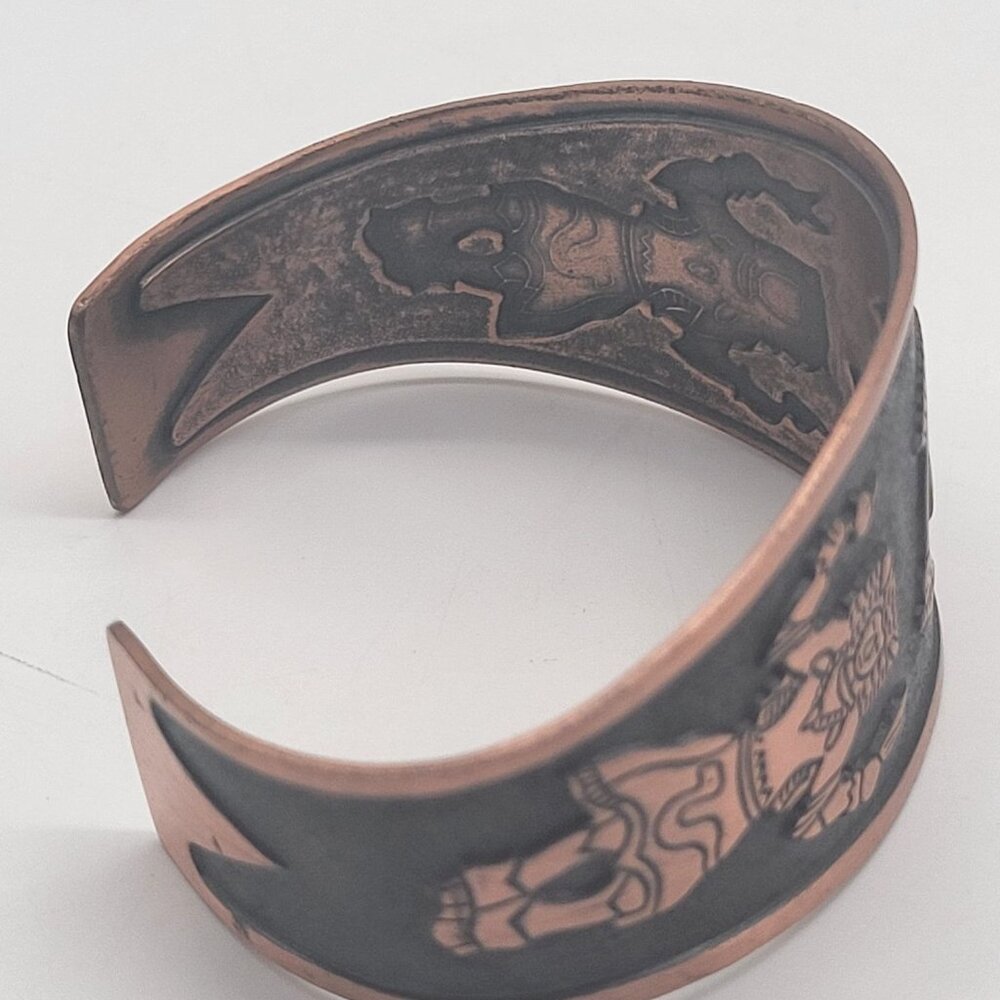 Copper Cuff Bracelet Etched Buffalo Dancer Rainbow Yei Design WM - Picture 3 of 11